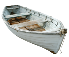 Vintage wooden boat resting in tranquil waters ready for adventure png