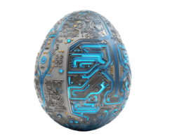 Futuristic egg design with circuit patterns and glowing blue elements png