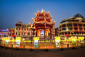 Shantou, Guangdong, China -FEB 17, 2025-The Sun Yat-Sen Memorial Pavilion and view of A view of Shantou Small Park historial area in old town. photo