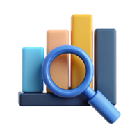 pristine acclaimed Magnifying glass icon over a bar graph. Minimal, flat color with Scalable Design. png