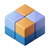 striking retro Isometric cube divided into four equal sections. Flat color, with Scalable Design. 4K png
