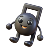 reflective vibrant Musical note character with a happy face, flat black, clean lines with Scalable Design. precision png