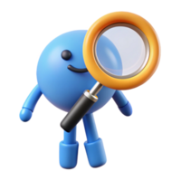 rare organic Magnifying glass character with a circular lens and handle. Flat color, clean lines, minimal with Scalable Design. crisp png