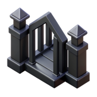 reflective spectacular Symmetrical isometric gate with sharp edges and a black color with Scalable Design. fine detail png