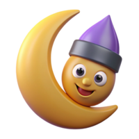 quintessential avant-garde Smiling crescent moon character with pointy hats. Minimal design, flat color, crisp edges with Scalable Design. top-tier png