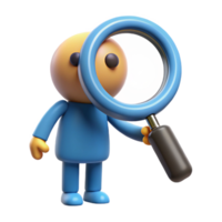 quintessential contemporary Magnifying glass character with a circular lens and handle. Flat color, clean lines, minimal with Scalable Design. fine detail png