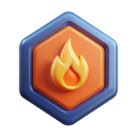 vibrant geometric Hexagonal badge with a flame. Crisp edges, single-weight stroke, with Scalable Design. high resolution png