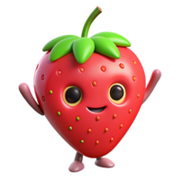 joyful alluring Strawberry character with a stem, flat red and green, clean lines with Scalable Design. masterfully captured png