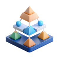 pristine calm coastal Isometric pyramid chart showing hierarchy. Clean lines, scalable design, flat color with Scalable Design. 8K png