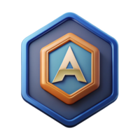 melancholic mesmerizing Pentagon badge with a stylized letter A . Flat color, scalable, single-weight stroke with Scalable Design. professional png