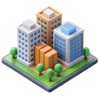 peaceful fascinating Isometric city block with flat color buildings. Crisp edges, with Scalable Design. crisp png