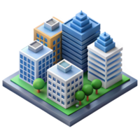 dazzling tranquil creative Isometric city block with flat color buildings. Crisp edges, with Scalable Design. ultra HD png