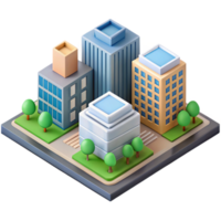 coveted bohemian Isometric city block with flat color buildings. Crisp edges, with Scalable Design. ultra HD png