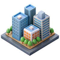 calm alluring Isometric city block with flat color buildings. Crisp edges, with Scalable Design. high quality png