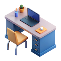 captivating tropical Isometric office desk with clean lines. Minimal design, flat color with Scalable Design. top-tier png
