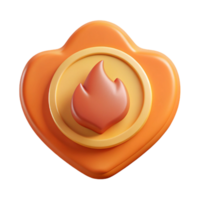 elegant energetic renaissance Heart-shaped badge with a simple flame icon. Flat color, scalable, crisp edges with Scalable Design. flawless png