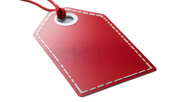 Red Leather Tag with White Stitching and String Ideal for Product Labeling and Design Projects png