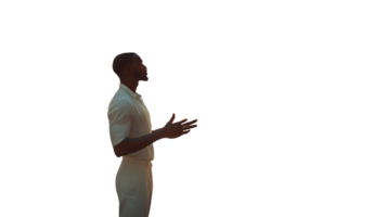 A man in white attire gesturing with an open hand ideal for motivational or inspirational them png