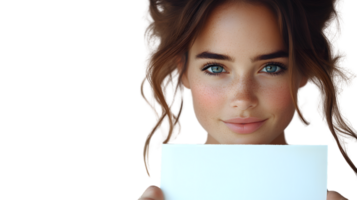 A person holding a blank card ready for customization with text or design png