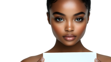 A person holding a blank sign ready for customization with a neutral expression and natural b png
