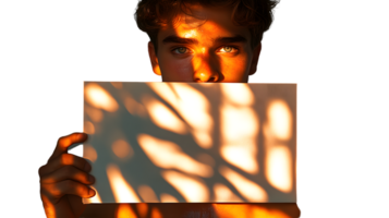 Sunlit Portrait with Leaf Shadows A Dramatic and Artistic Expression of Light and Shadow png