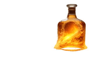 Golden Liquid in a Transparent Bottle A Dynamic and Illuminated Display of Flowing Beverage png