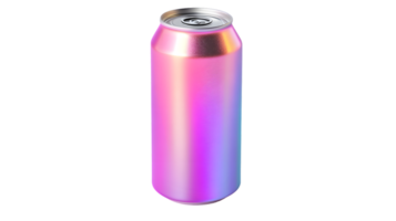 A vibrant iridescent beverage can with a metallic finish perfect for modern design and advert png