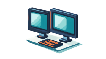 Dual Monitor Computer Setup with Keyboard Ideal for Workstations Gaming and Productivity png
