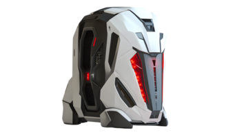 Futuristic Gaming Computer Case with Red LED Lights and Sleek Design for HighPerformance Syste png