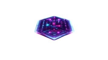 Futuristic Hexagon with Neon Lights and Circuit Patterns Ideal for Technology and SciFi Desig png