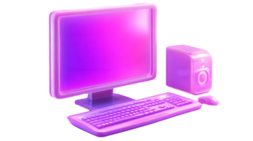 Futuristic Neon Computer Setup with Keyboard Mouse and Monitor Ideal for Technology and Ret png