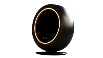 Futuristic Smart Device with Glowing Ring and Digital Display on a Dark Background png