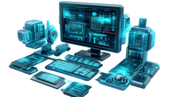 Futuristic Technology Workstation Digital Interface and Computer Setup png