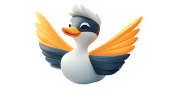 A cartoon duck with vibrant orange wings and a playful expression perfect for fun and whimsica png