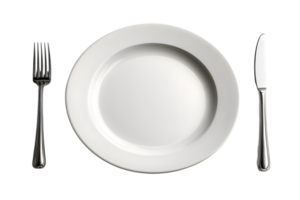Elegant Table Setting with White Plate Fork and Knife on Black Background png