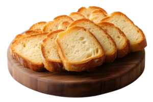 Slices of toasted bread on a wooden board png