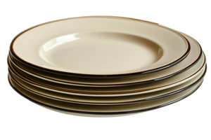 Stack of Elegant Ceramic Plates with Gold Rim for Dining and Decor png