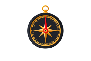 A classic compass design with a golden needle and black background ideal for navigation themes png