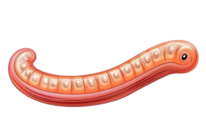 A vibrant cartoonstyle worm with a glossy texture and segmented body ideal for educational c png