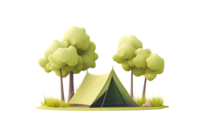 Camping Tent in a Serene Forest Setting with Trees and Grass Ideal for Outdoor Adventure Theme png