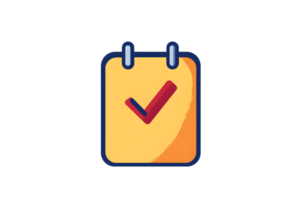 Completed Task Checklist Icon with Bold Red Checkmark on Yellow Background for Productivity and png