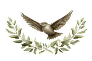 Elegant Flying Bird with Olive Branches Nature and Peace Symbol for Design Artwork and Decor png