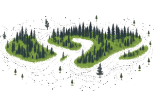 Forest Islands in Abstract Design with Trees and Nature Elements png