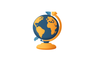 Global Connectivity A Globe with a Rotating Arrow Symbolizing International Communication and png