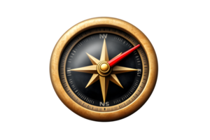 Golden Compass with Red Needle on Black Background Navigation Direction Exploration Tool png