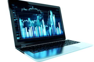 Laptop screen displaying financial charts and graphs business analytics data visualization png