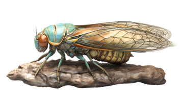 Closeup of a vibrant cicada on a rock detailed insect wings and body textures macro photogra png