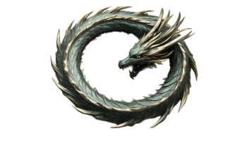 Elegant Serpent Coiled in a Mystical Spiral Featuring Intricate Scales and Golden Highlights f png