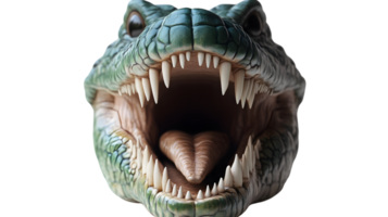 Fierce Reptile Head with Open Mouth and Sharp Teeth Detailed 3D Rendering for Wildlife and Pre png