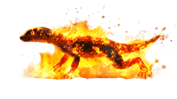 Fiery Lizard in Action A Dynamic Display of Flame and Movement Perfect for Fantasy Mythology png